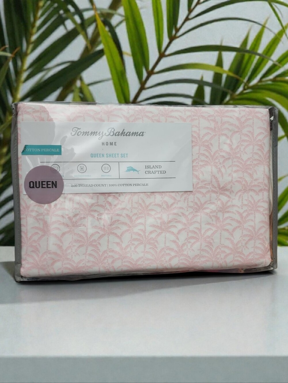 Tommy Bahama  Floral 4 Pc Pink White Queen Sheet Set 200 TC Lovely Palms Trees